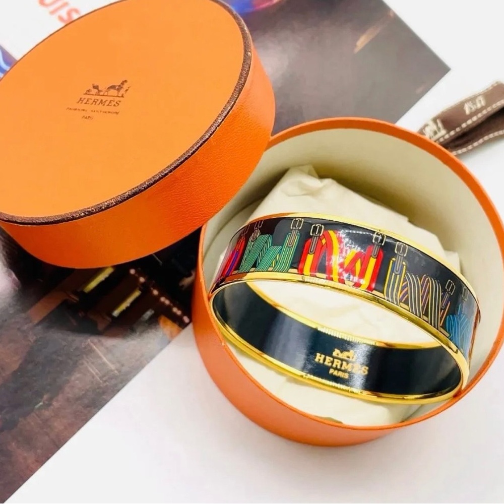 Authentic Hermes Enamel Suspenders GM colorful bangel